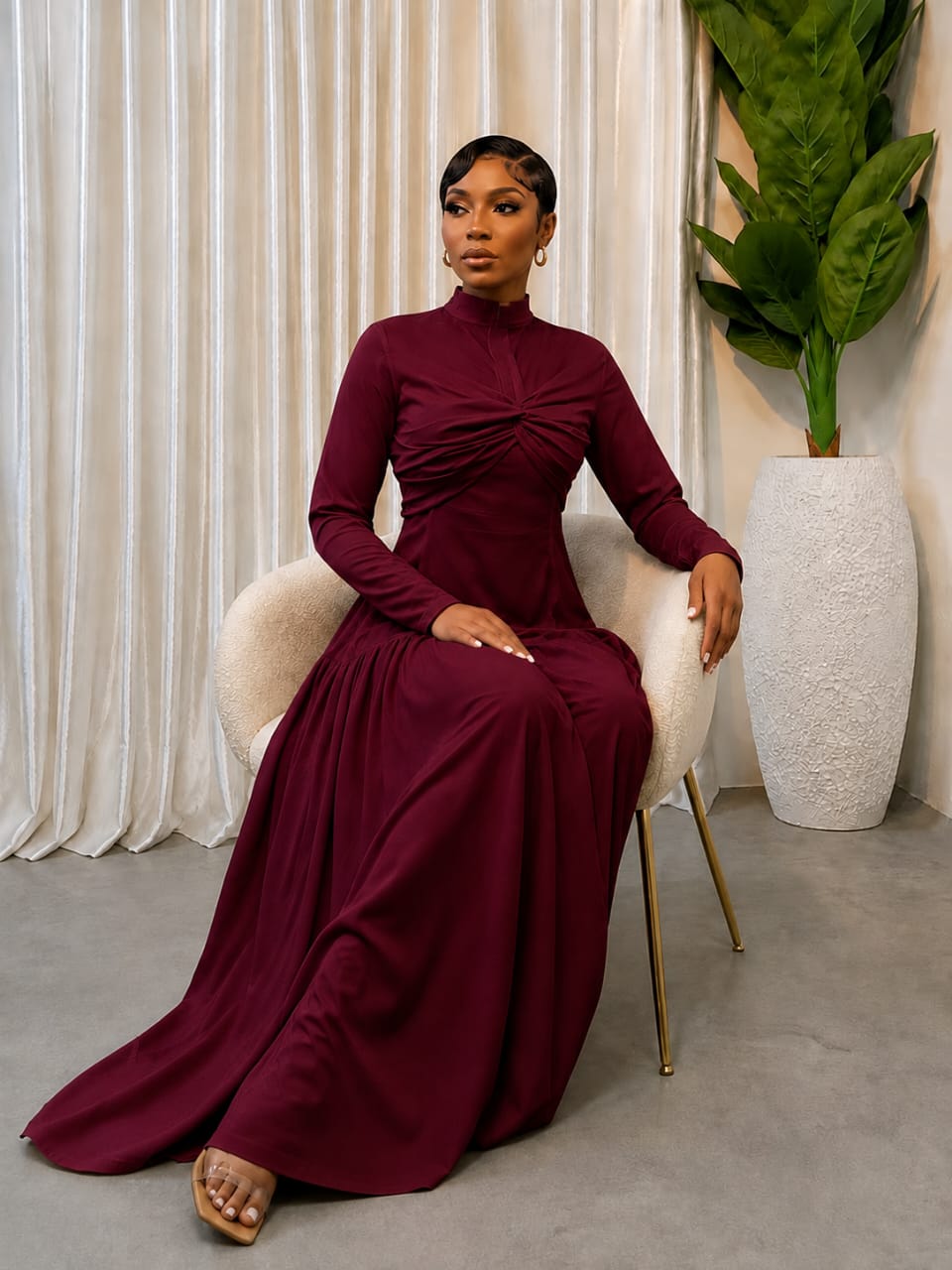 The Turtleneck Twisted Bust Printed Maxi Dress