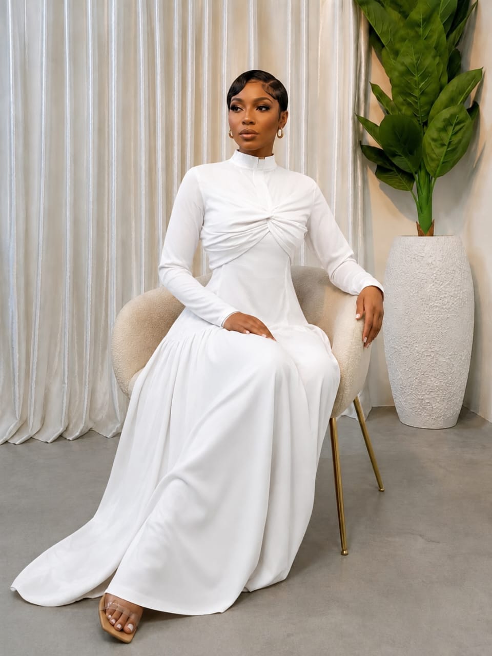 The Turtleneck Twisted Bust Printed Maxi Dress