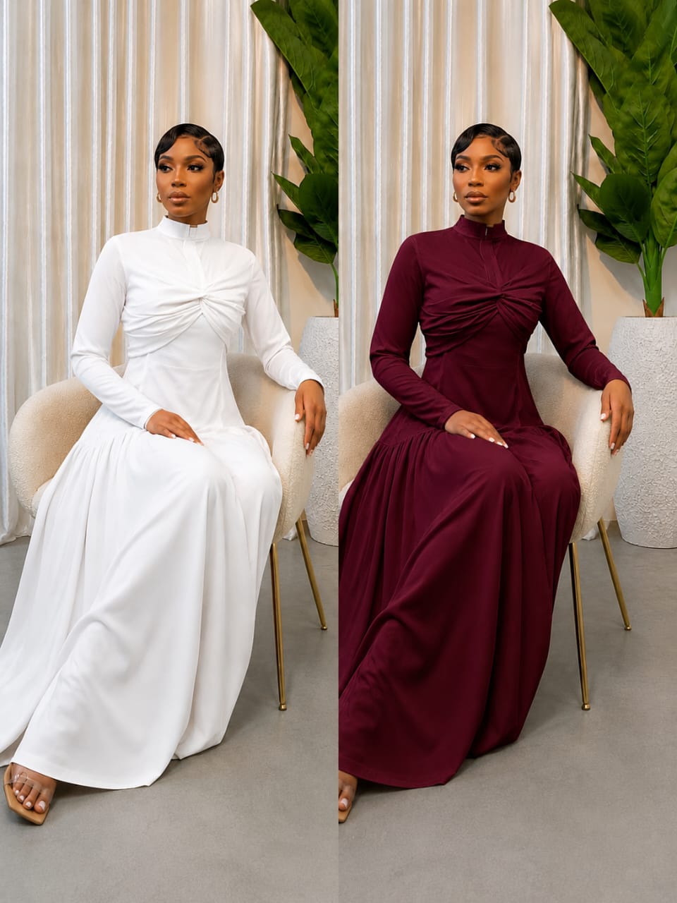 The Turtleneck Twisted Bust Printed Maxi Dress