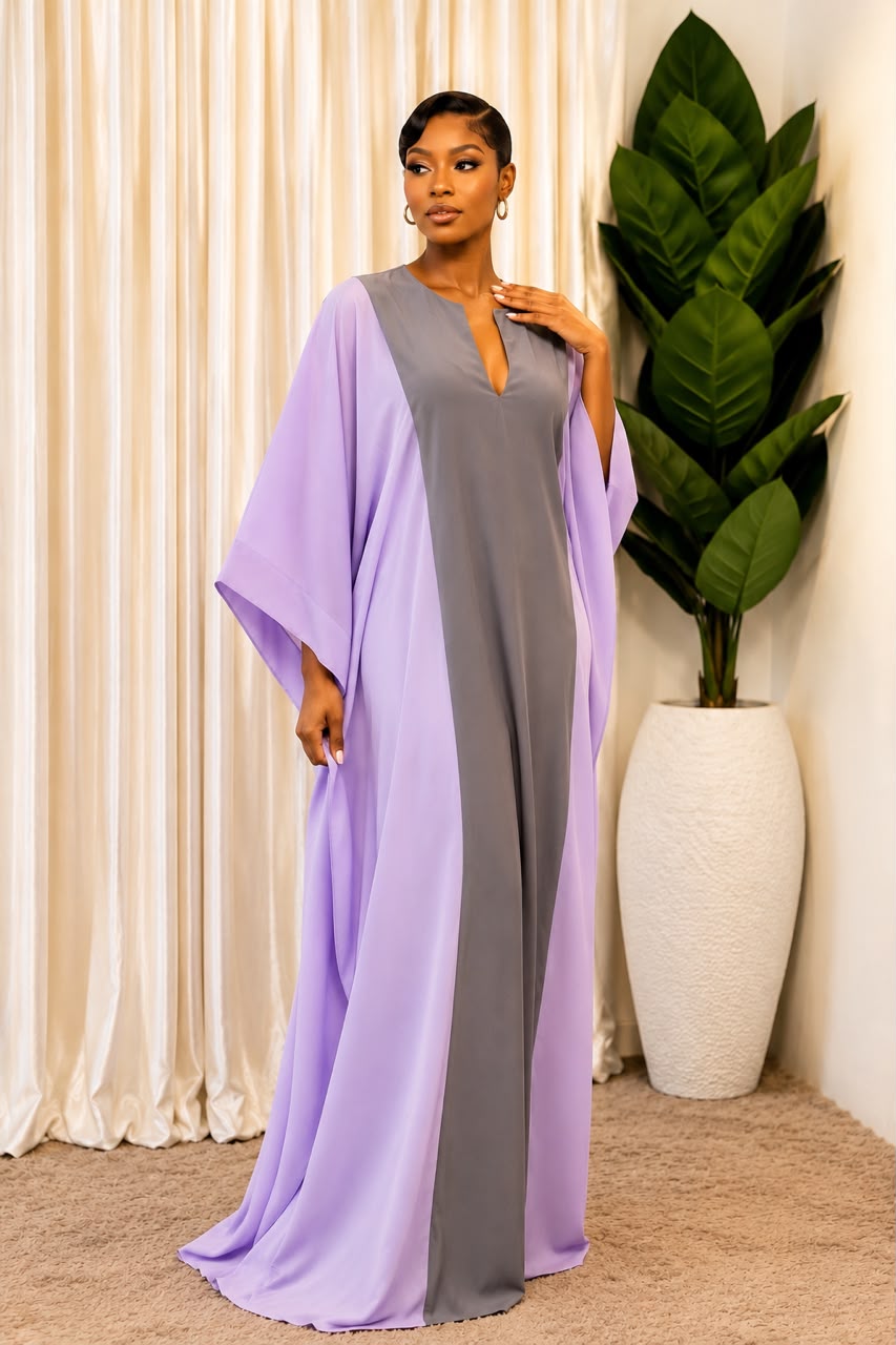 The Color-Block Silk Kaftan Maxi Dress