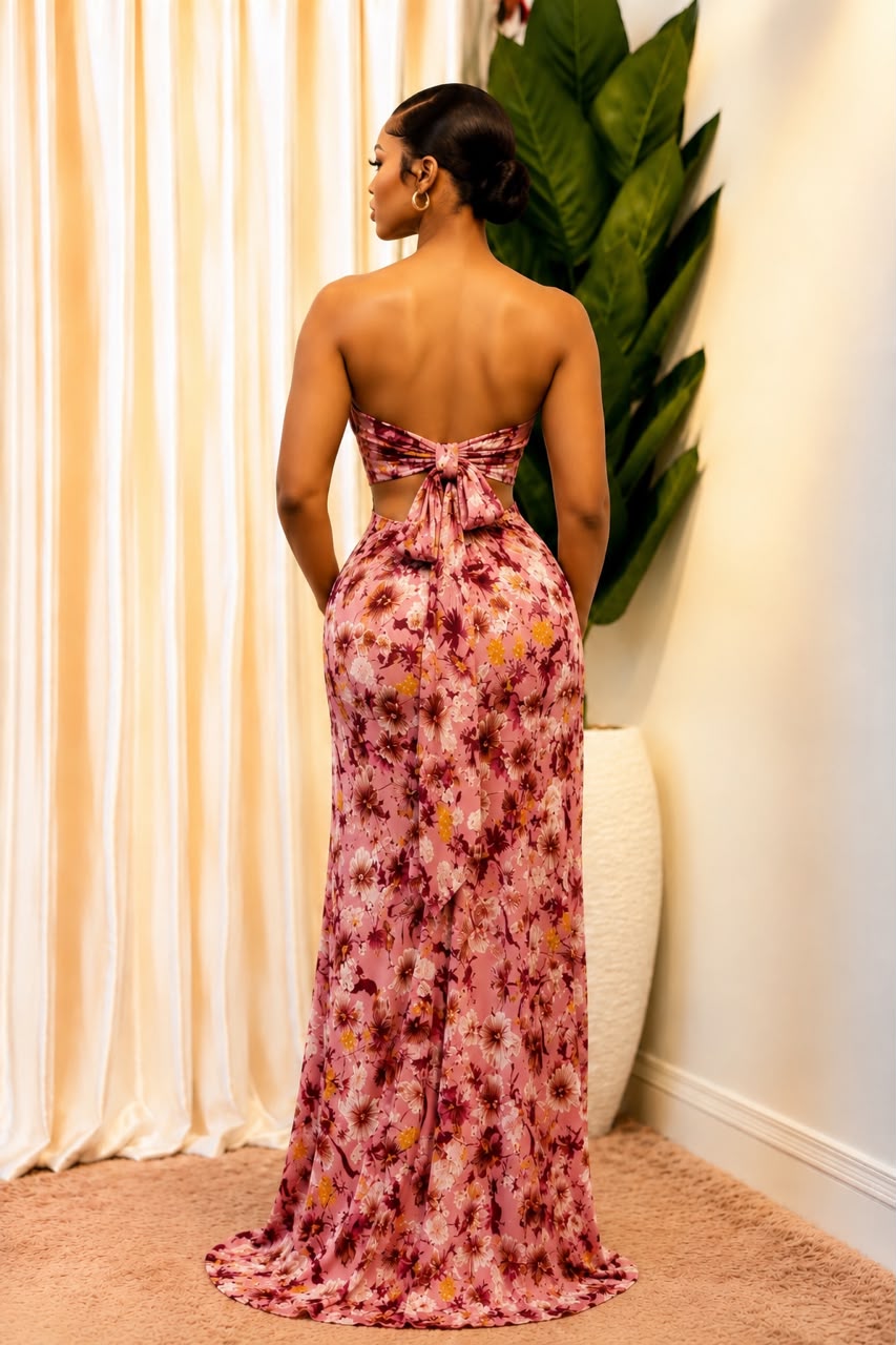The Floral Cutout Strapless Maxi Dress