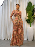 The Turtleneck Twisted Bust Printed Maxi Dress