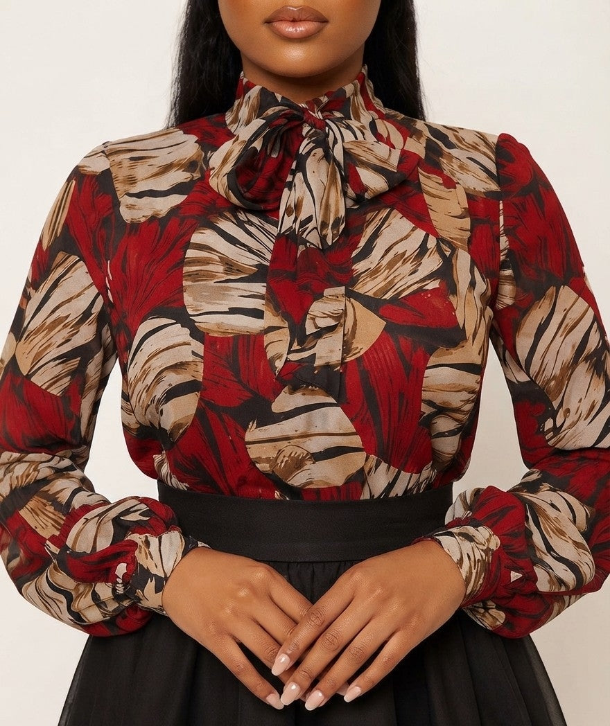 The Printed High-Neck Blouse & Tulle Skirt Set