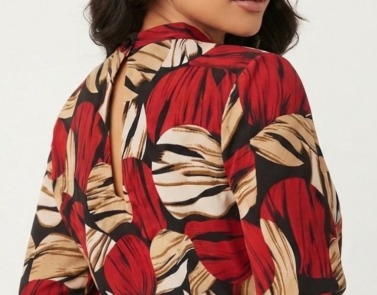The Printed High-Neck Blouse & Tulle Skirt Set