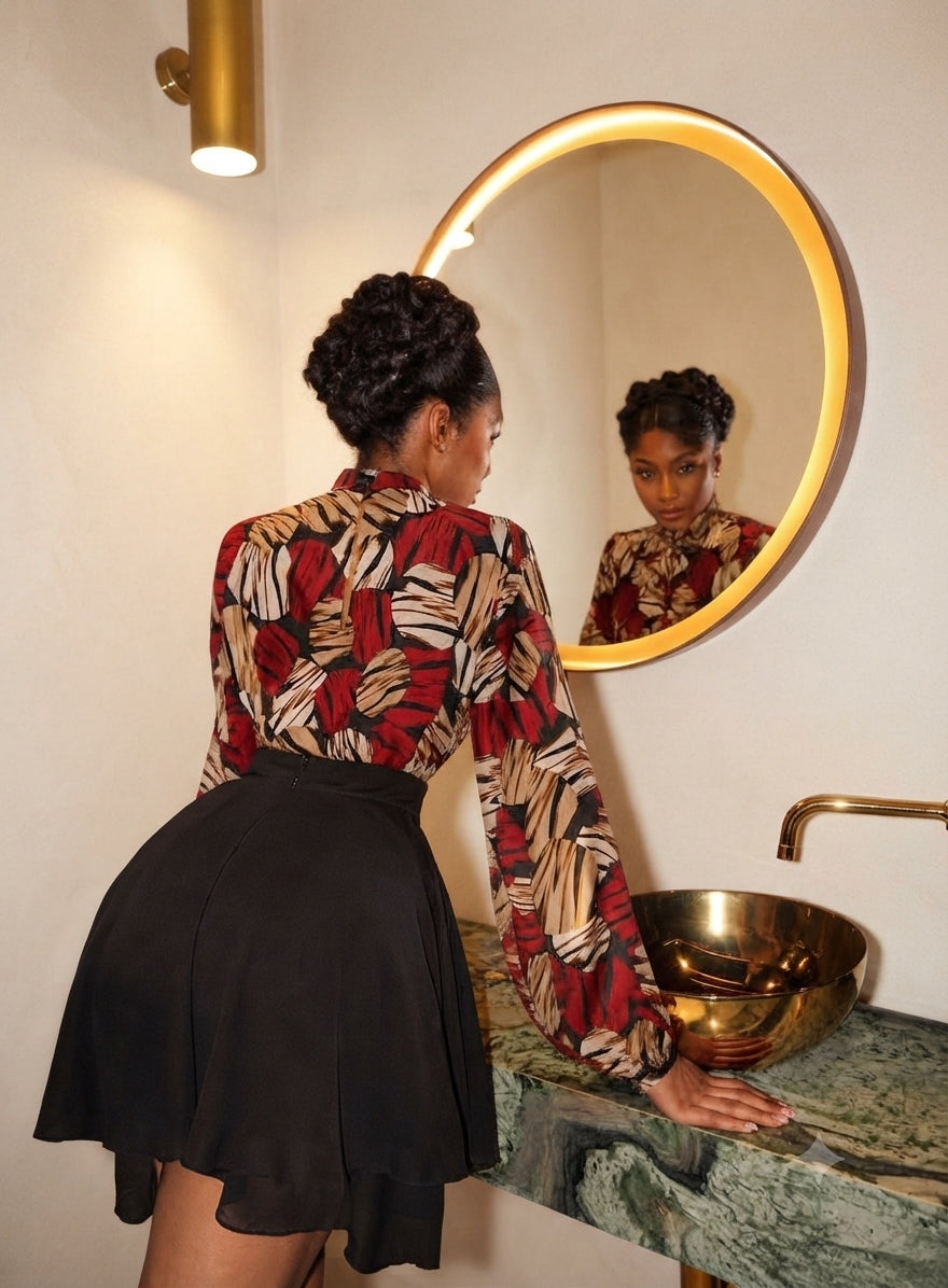 The Printed High-Neck Blouse & Tulle Skirt Set