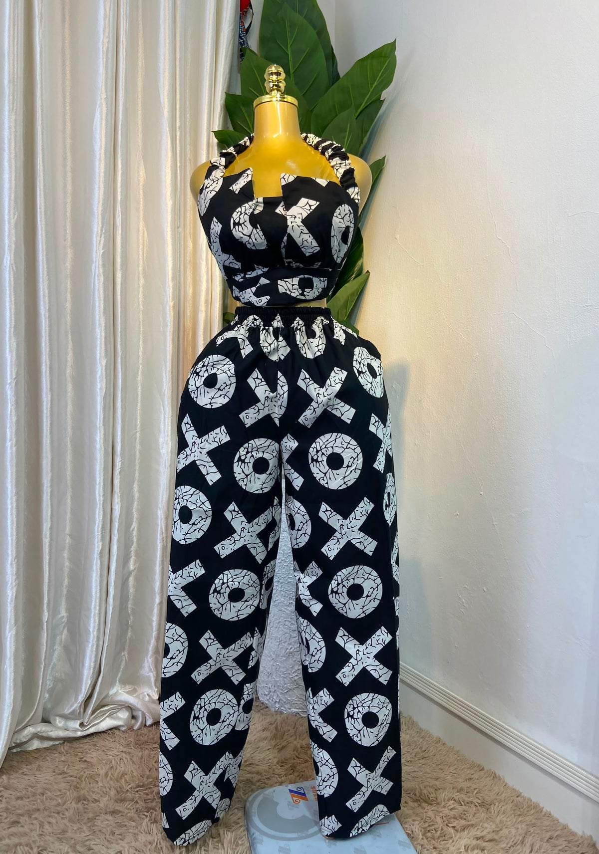The Geometric Ankara Halter Top & Wide-Leg Trouser Set