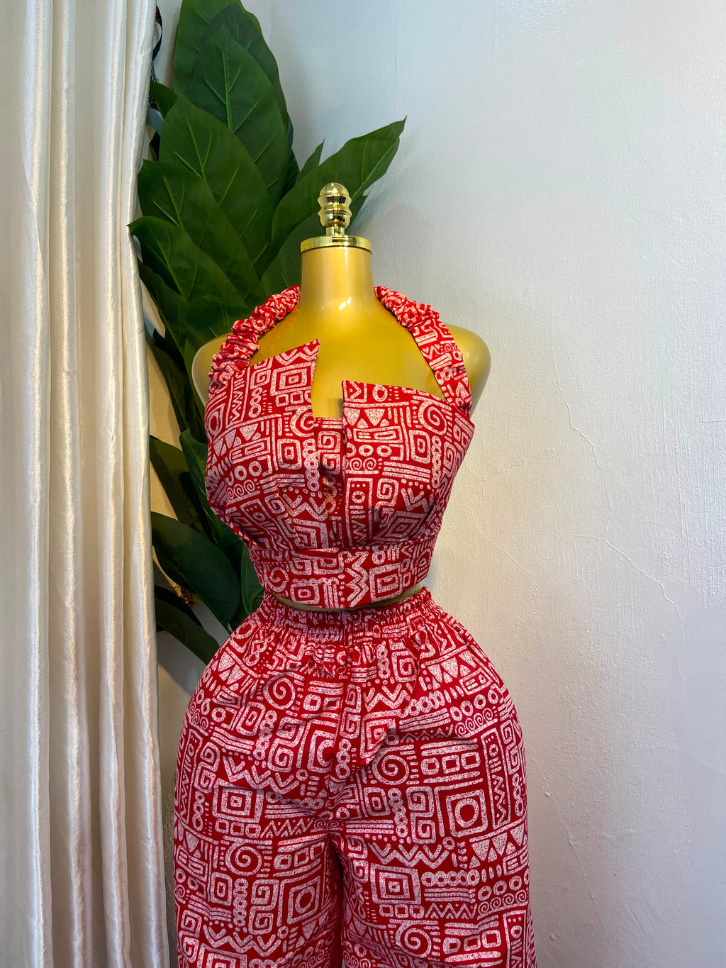 The Geometric Ankara Halter Top & Wide-Leg Trouser Set