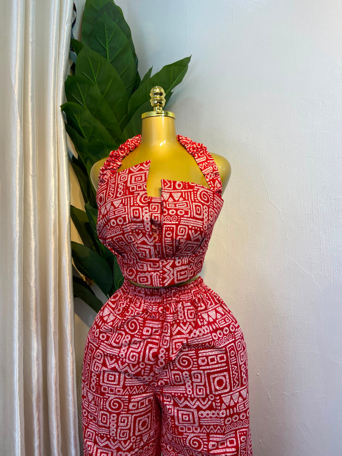 The Geometric Ankara Halter Top & Wide-Leg Trouser Set